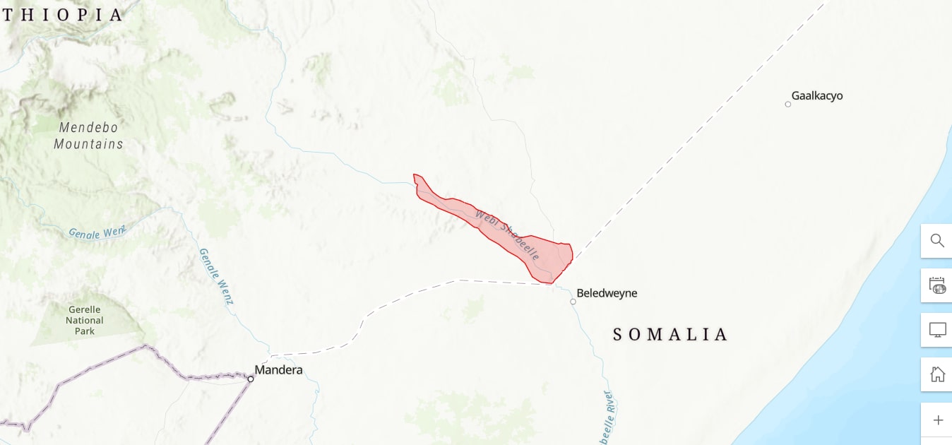 Map of tropical important plant area site of Lower Wabi Shebelle
