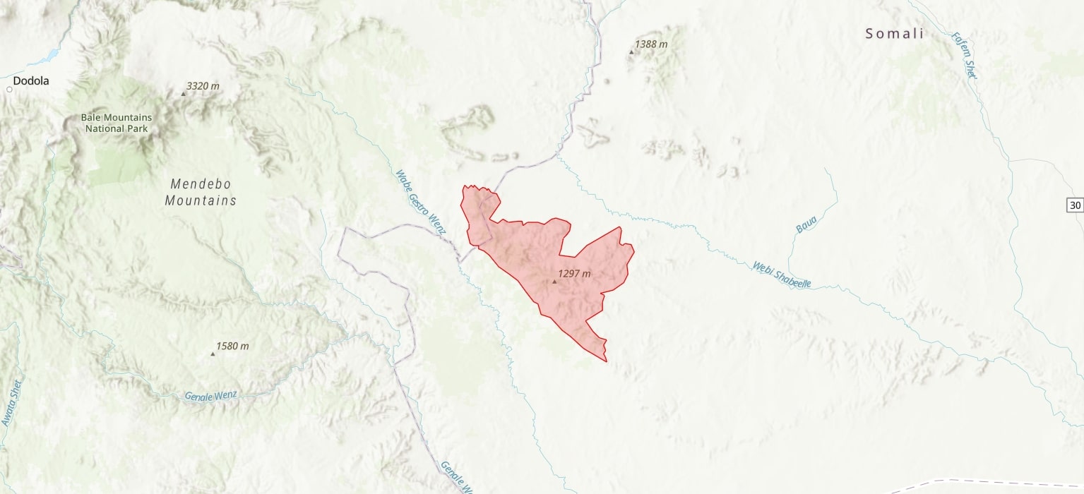 Map of tropical important plant area site of Gerire Hills