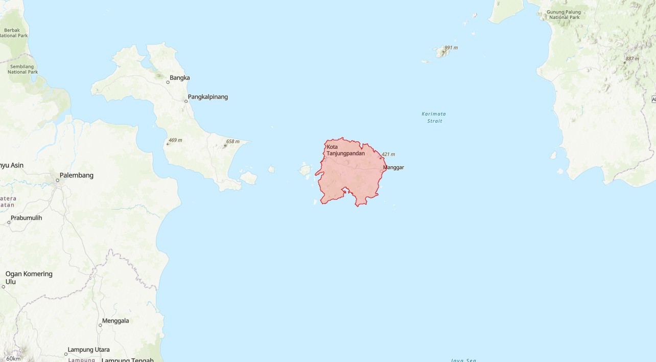 Map showing location of Belitung island, Sumatra