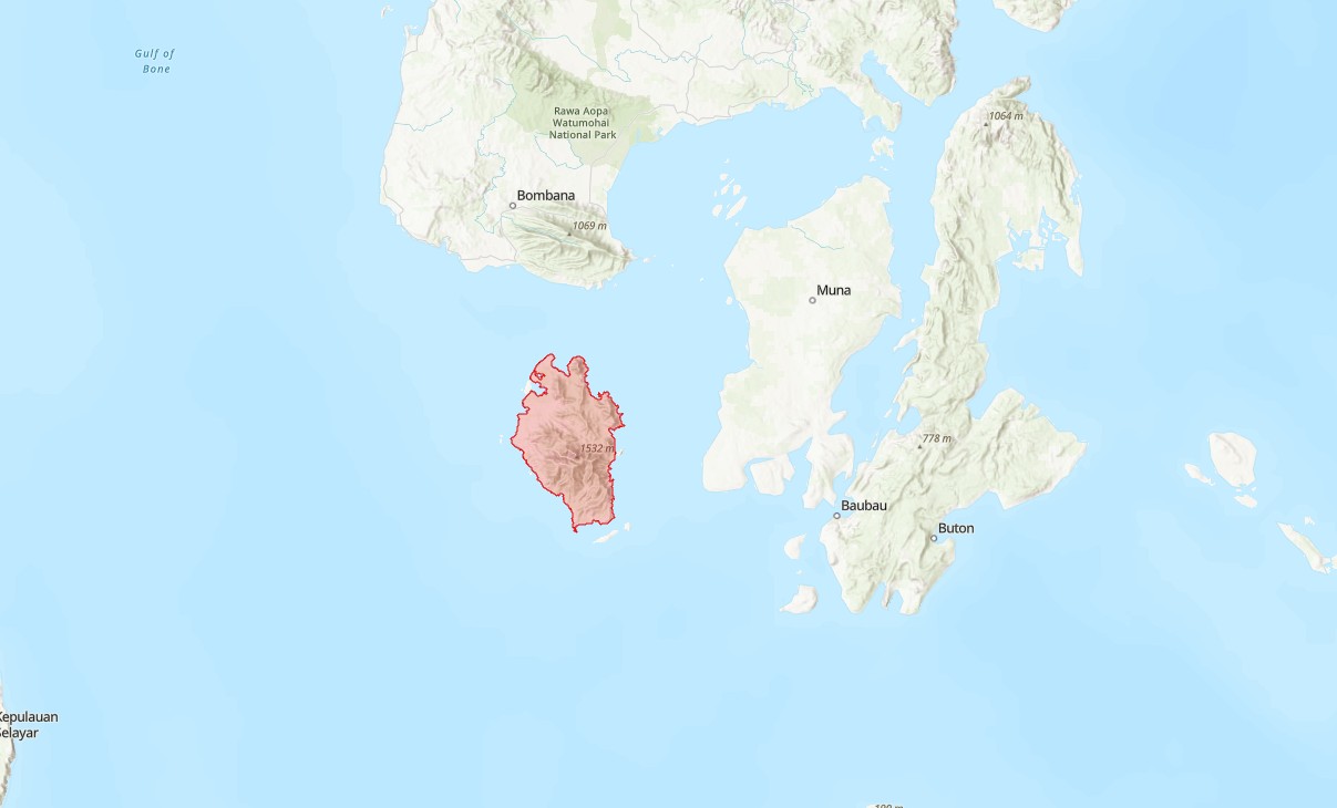 Map showing location of Kabaena island in south Sulawesi