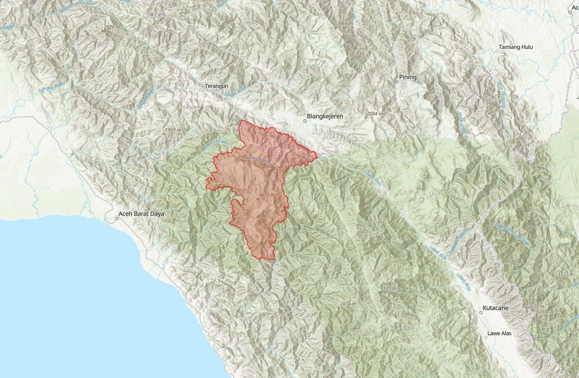 Map showing locality of Mt Leuser TIPA in Sumatra