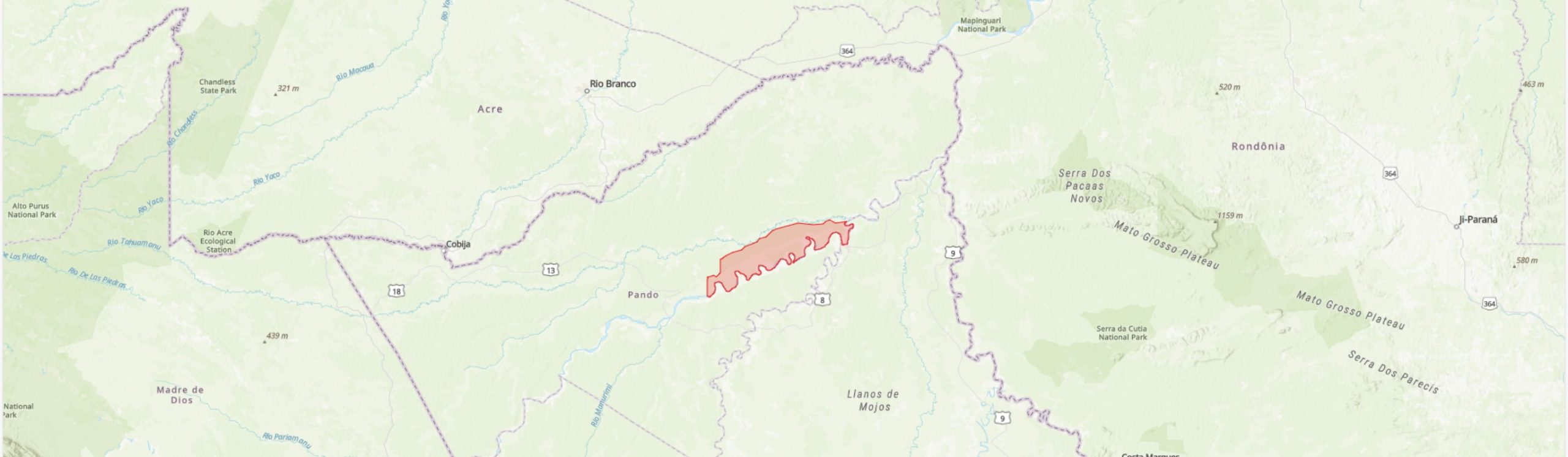 TIPAS-Bolivia-Área Natural de Manejo Integrado Bosque Lagos de San Pedro IPA boundary map