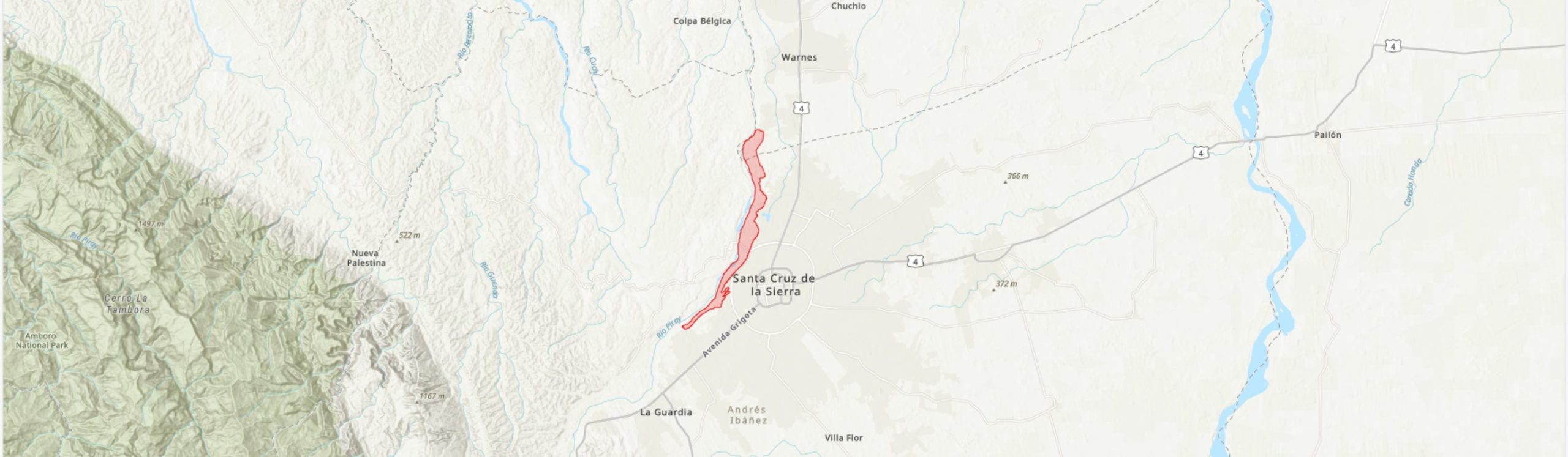 TIPAS-Bolivia-Cordón Ecológico de Santa Cruz IPA boundary map