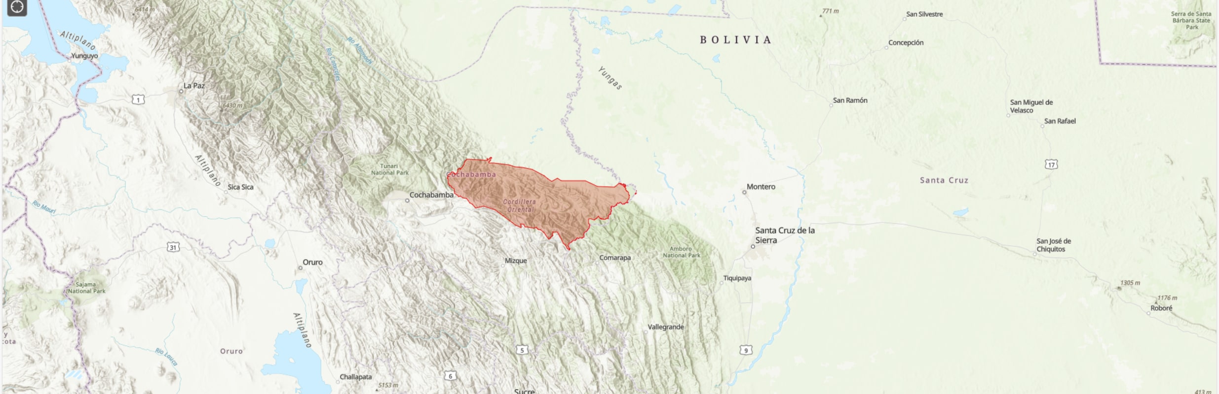 TIPAS-Bolivia-Parque Nacional Carrasco IPA boundary map
