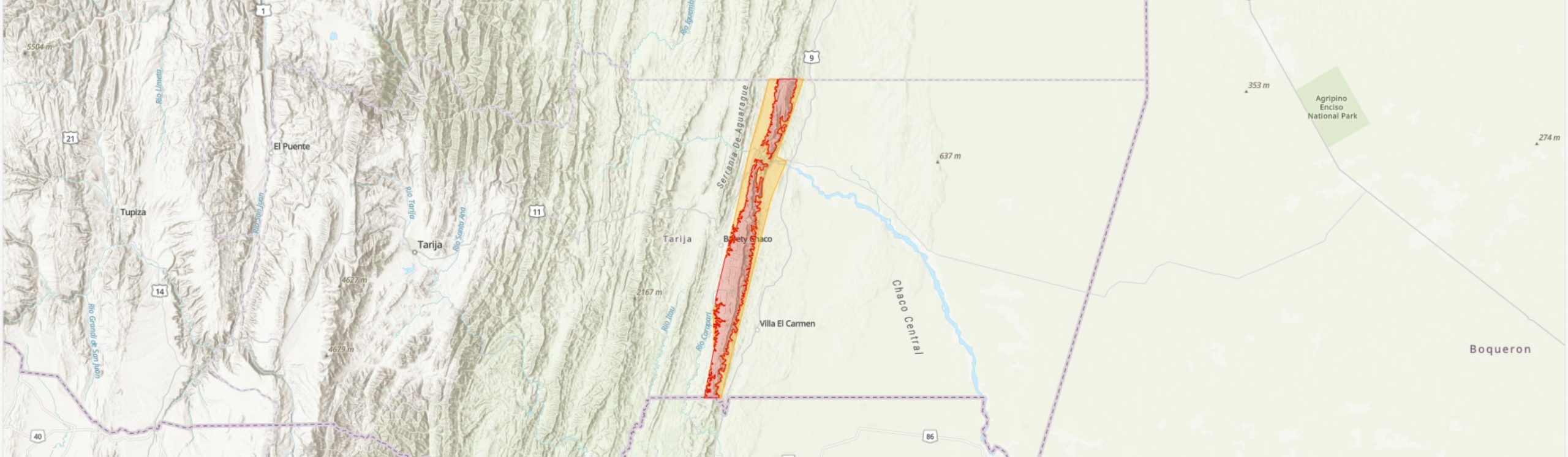 TIPAS-Bolivia-Parque Nacional y Área Natural de Manejo Integrado Aguaragüe IPA boundary map
