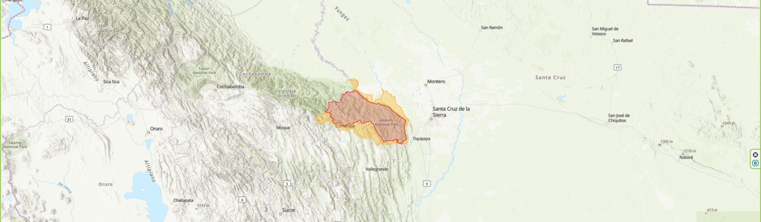 TIPAS-Bolivia-Parque Nacional y Área Natural de Manejo Integrado Amboró IPA boundary map