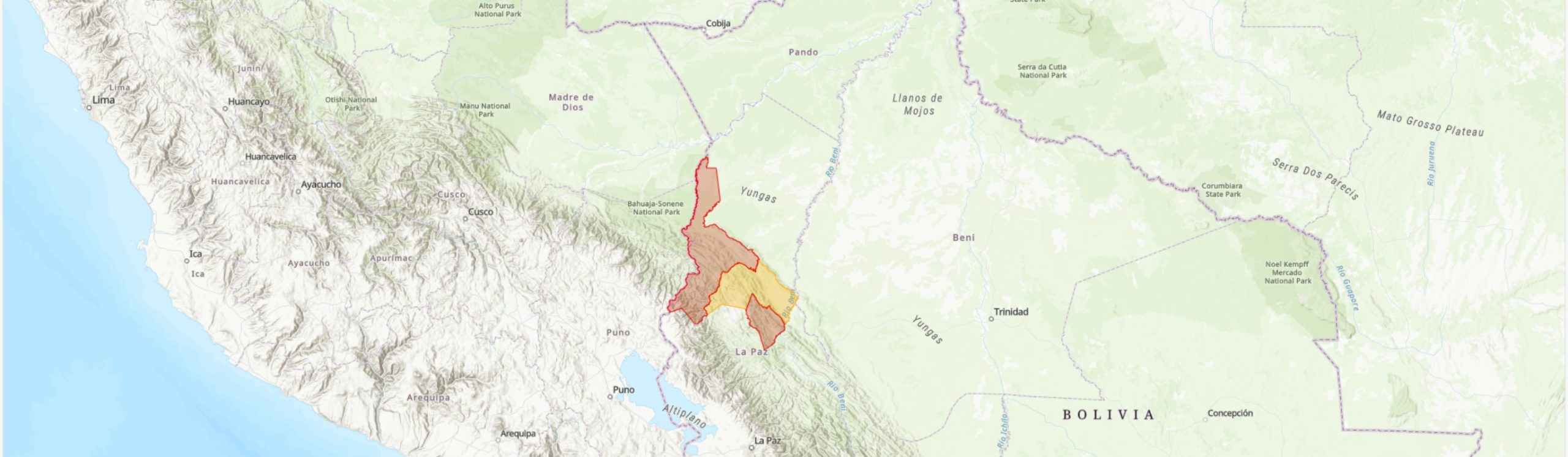 TIPAS-Bolivia-Parque Nacional y Área Natural de Manejo Integrado Madidi IPA boundary map